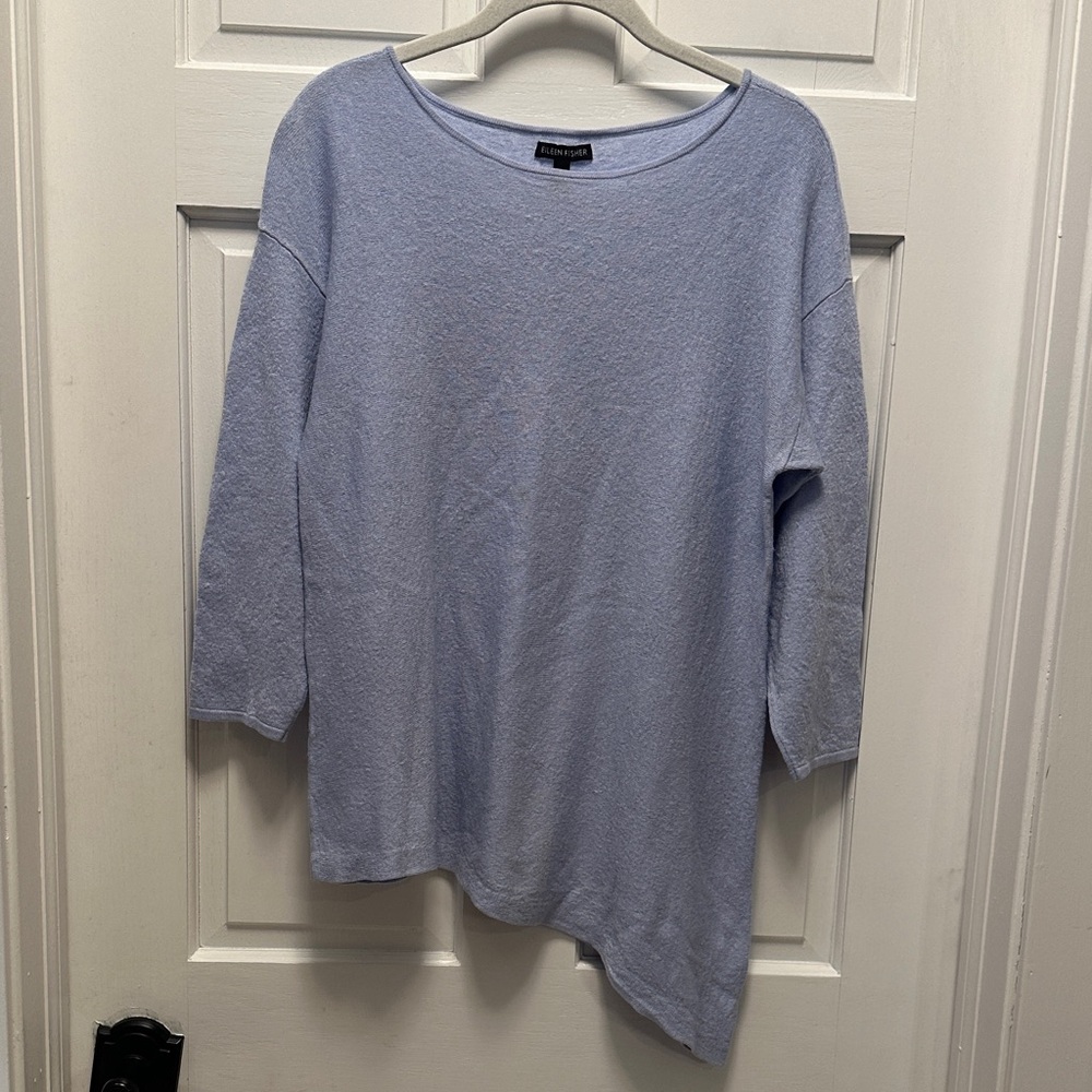 Eileen Fisher Large Soft Blue Asymmetrical Knit Top